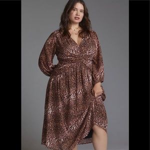 Anthropologie Floral Cut Out Midi Dress in Brown Motif Brown animal print 3X NWT